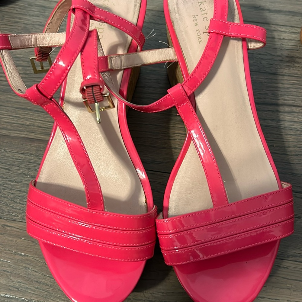 Size 8.5 Kate spade hot pink cork wedges worn once super comfy